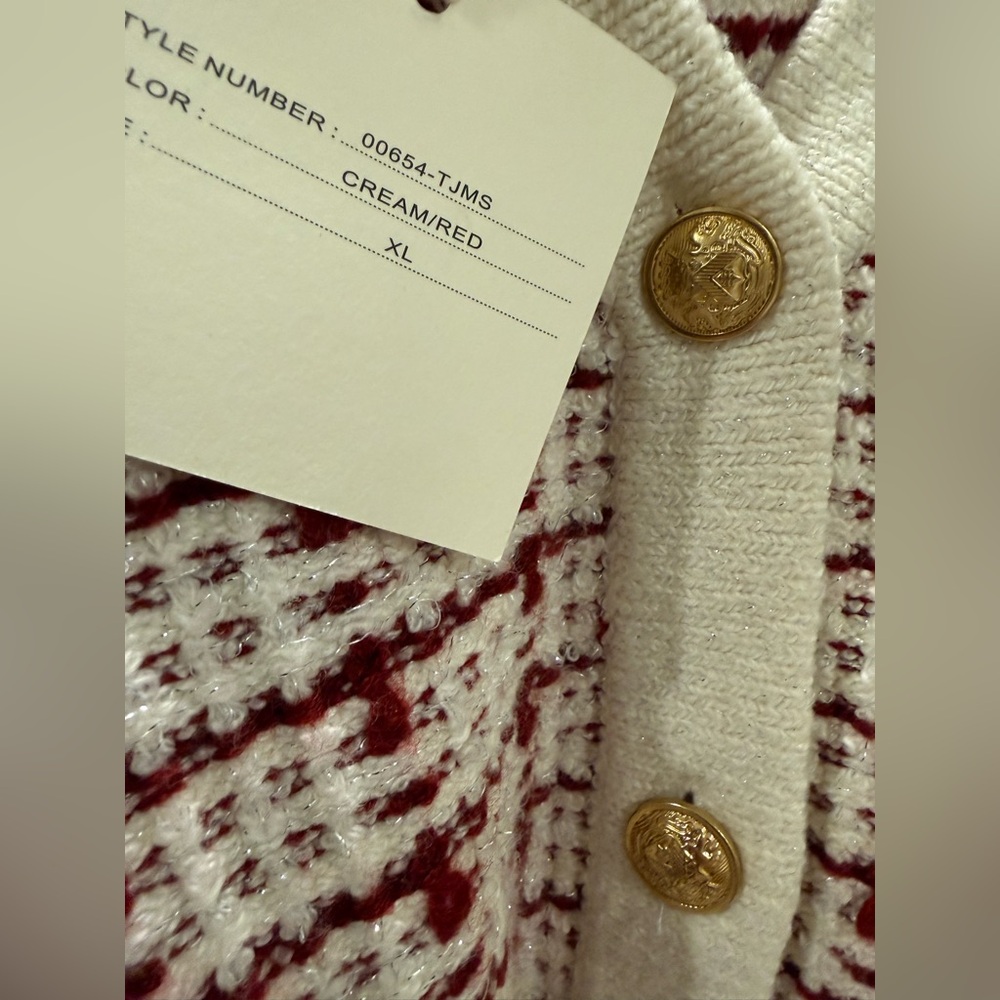 Marled Tweed Style Knit Women's Cream and Red Cardigan - Picture 8 of 8